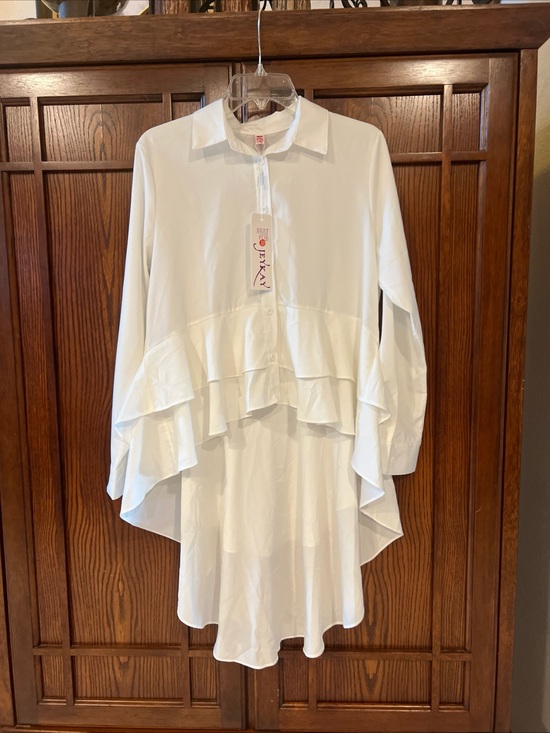 JayKay Tops - Jeykay White Ruffle High Low Blouse Shirt NWT Women's Size XL Long Sleeve Tunic